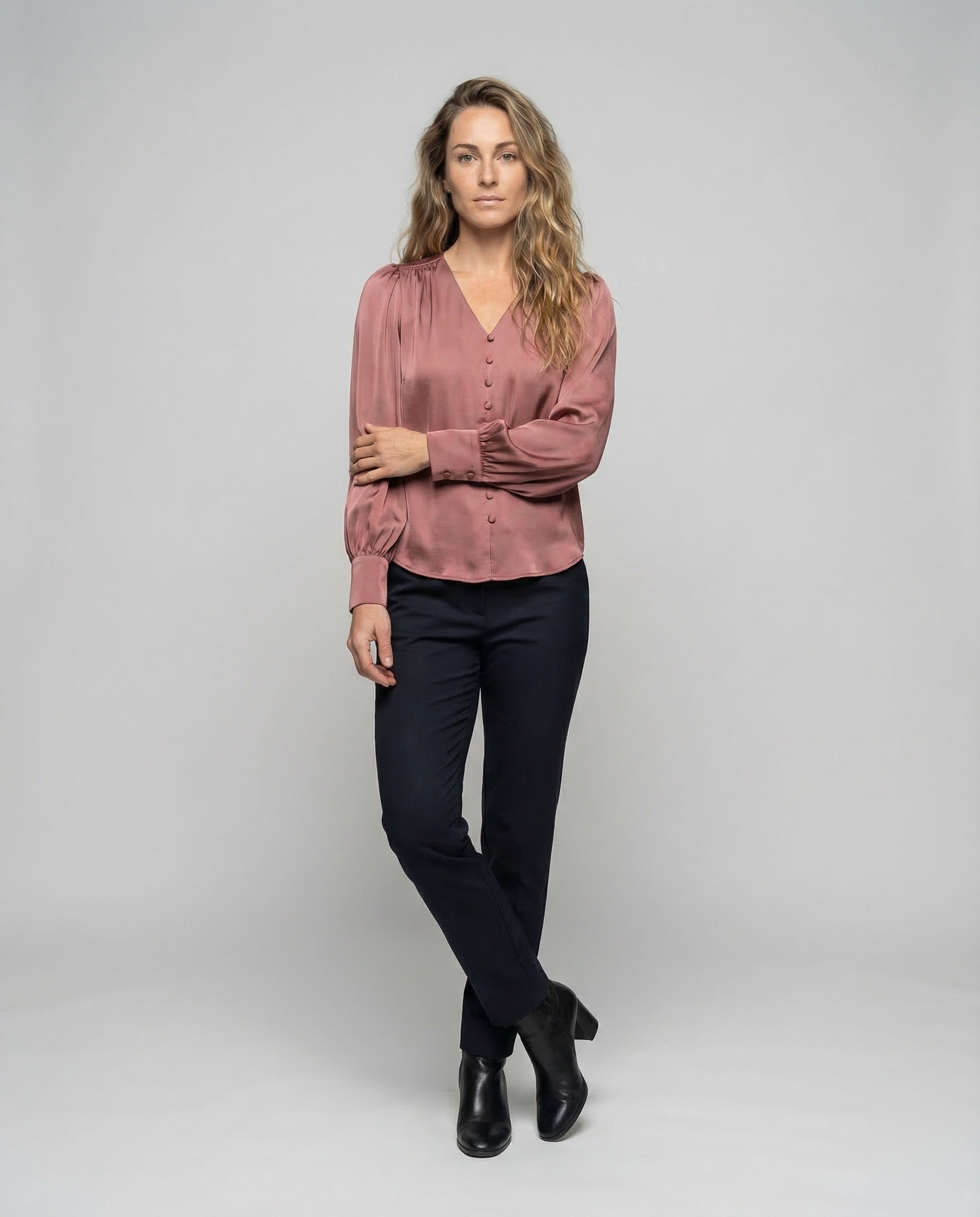 Damen Satinbluse Ballonärmel Elegantes Design - Eveloria
