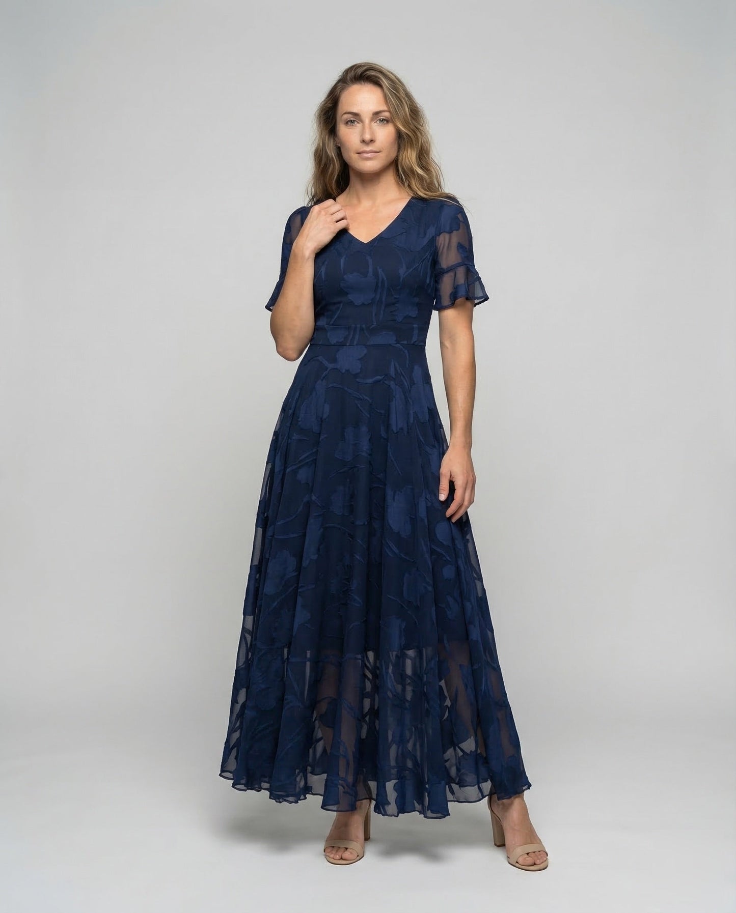 Damen Abendkleid Chiffon Florale Applikation - Eveloria