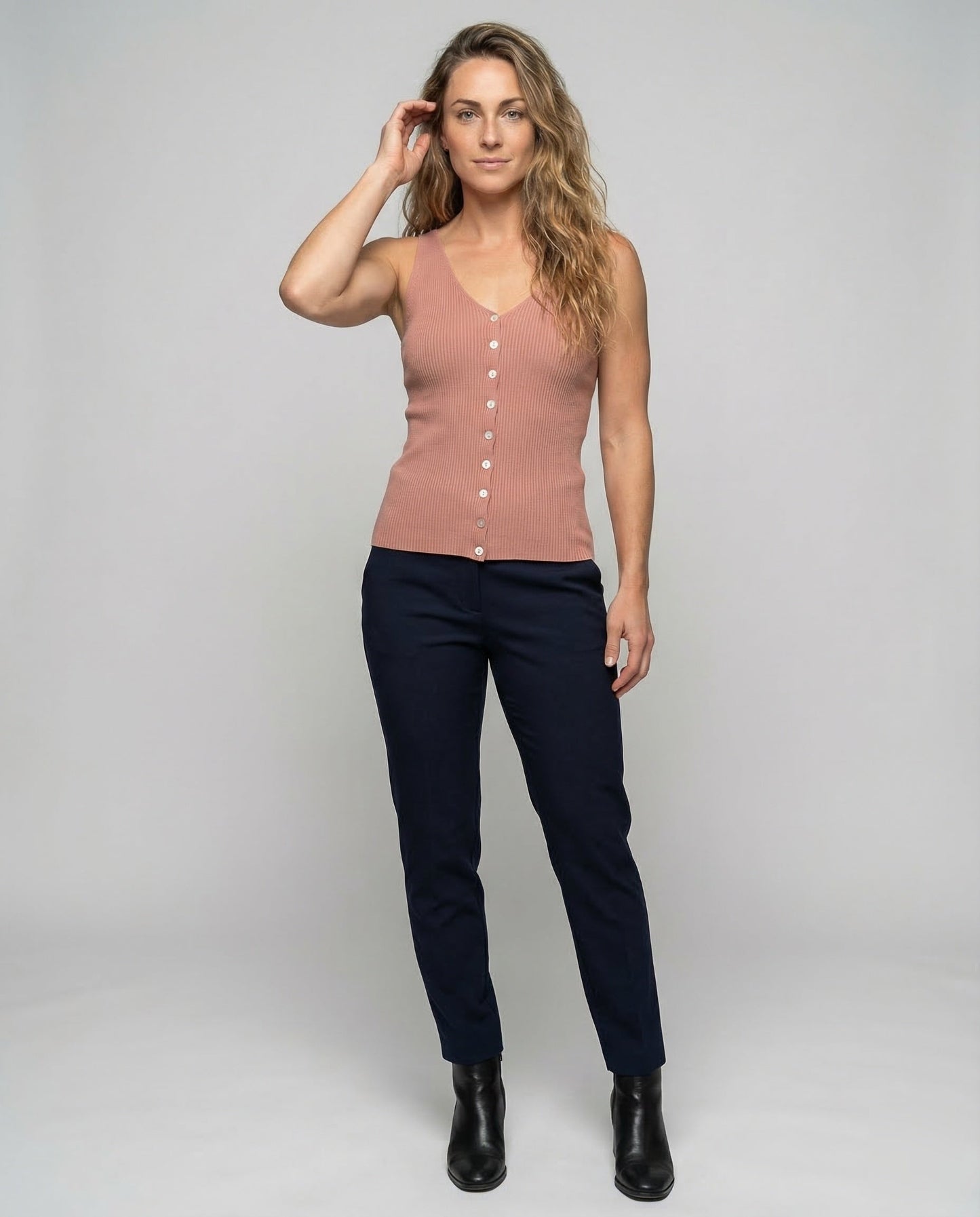Damen Stricktop V-Ausschnitt Gerippt - Eveloria
