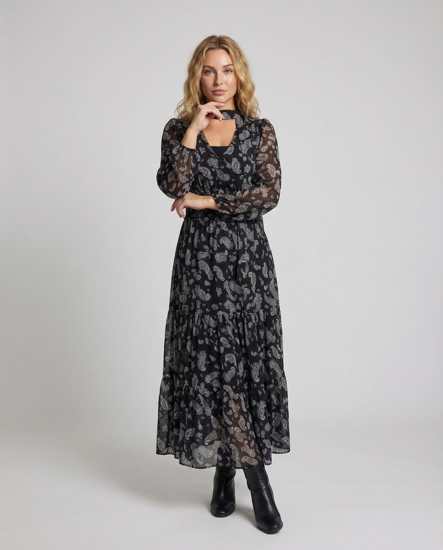 Damen Maxikleid Paisley-Muster Stufenrock - Eveloria