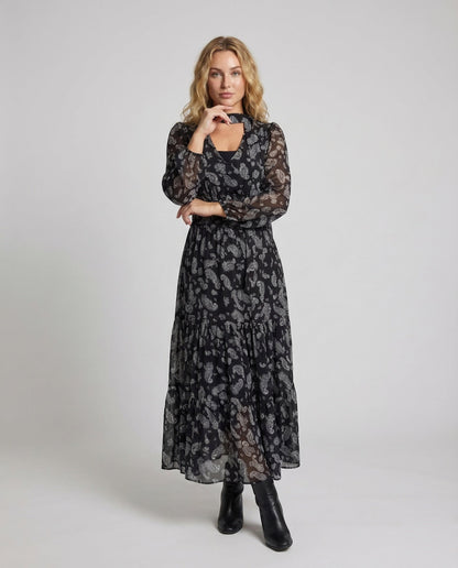 Damen Maxikleid Paisley-Muster Stufenrock - Eveloria