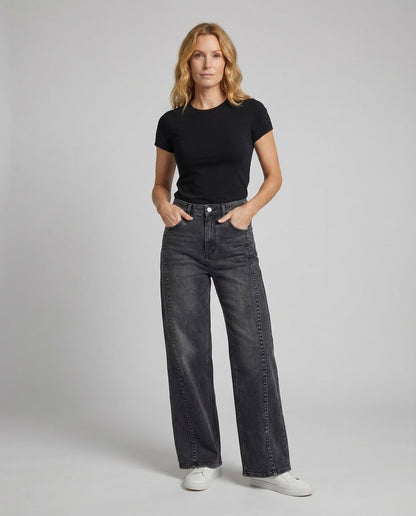 Damen Hochgeschnittene Schlaghosen Weites Bein Jeans - Eveloria