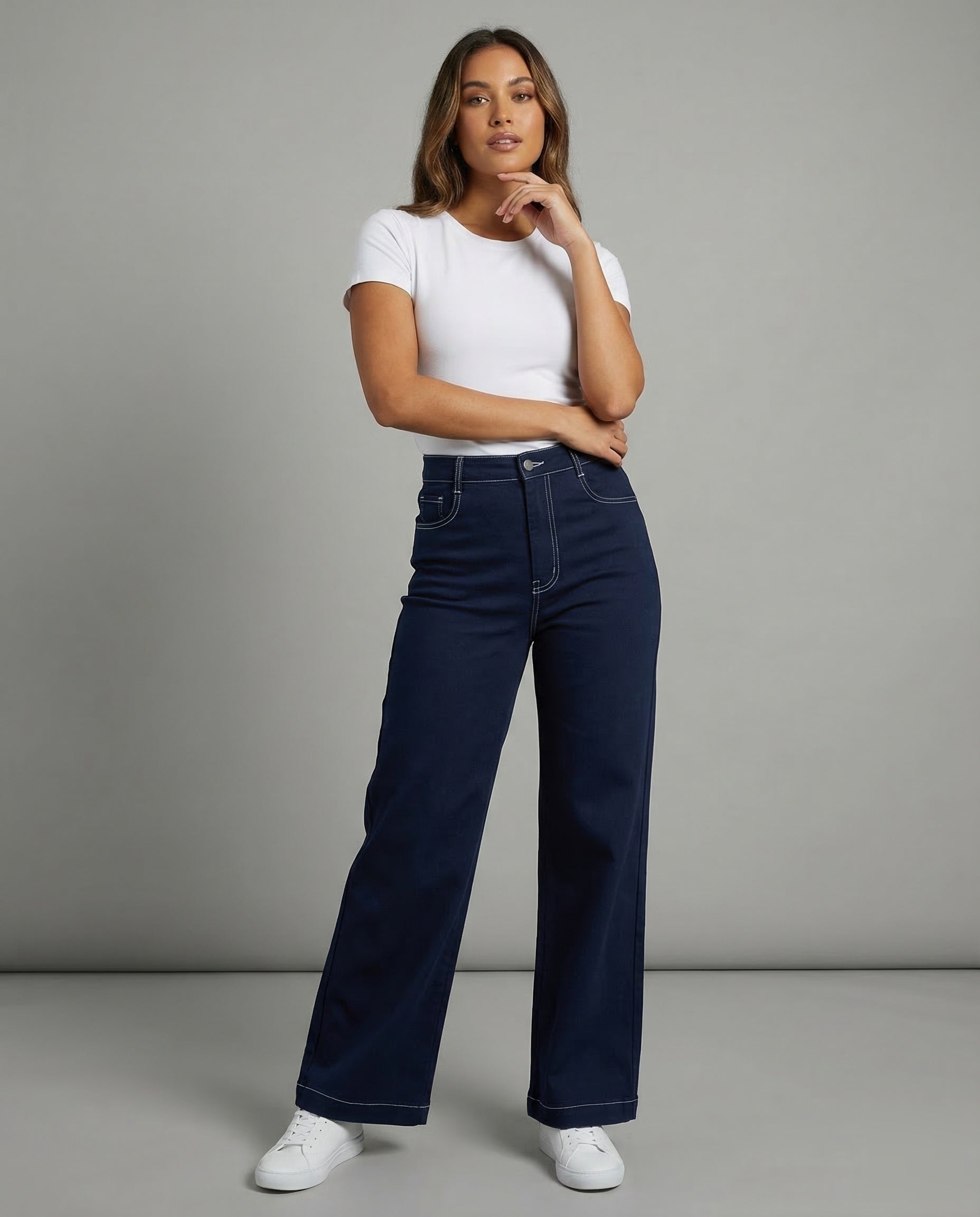 Damen Denimhose Utility-Stil mit Kontraststeppung - Eveloria
