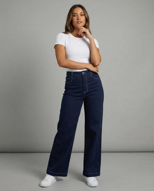 Damen Denimhose Utility-Stil mit Kontraststeppung - Eveloria