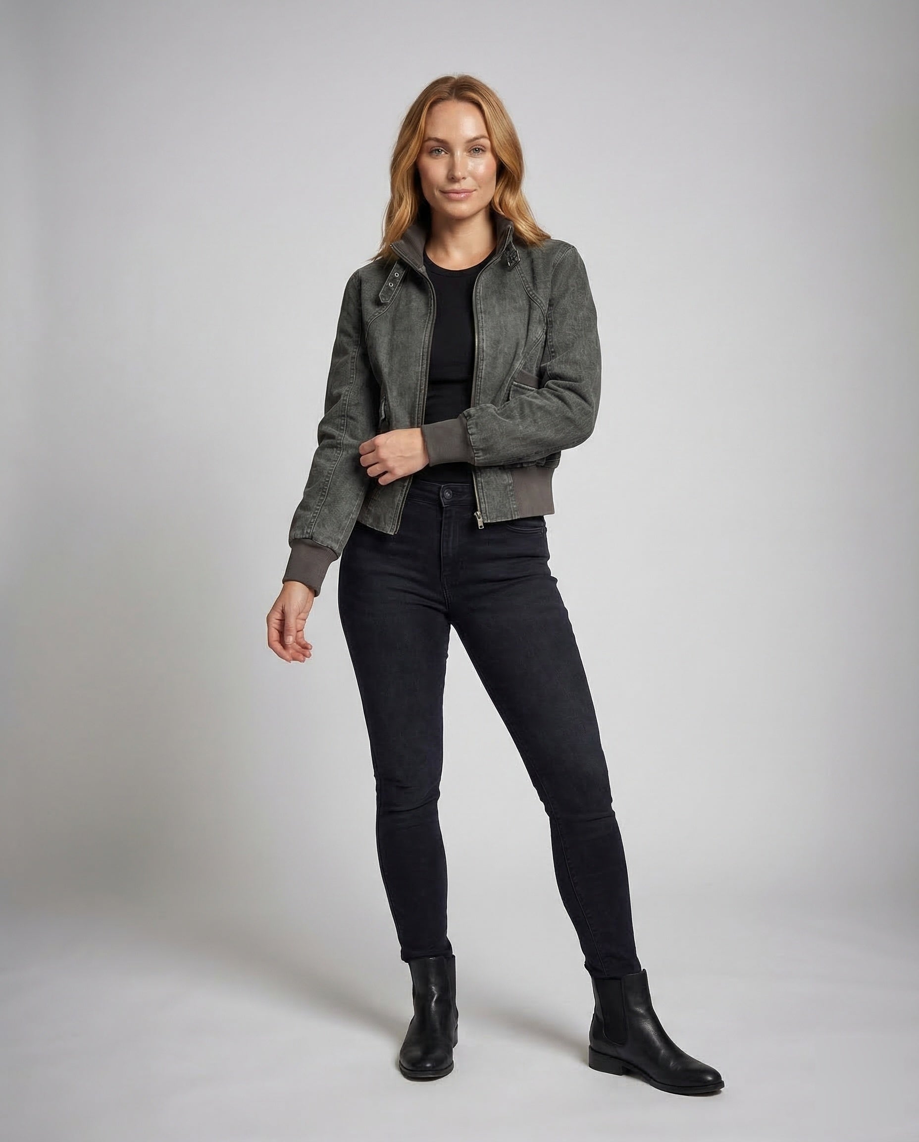 Damen Bikerjacke Verstellbare Schnallen Leder Schwarz - Eveloria