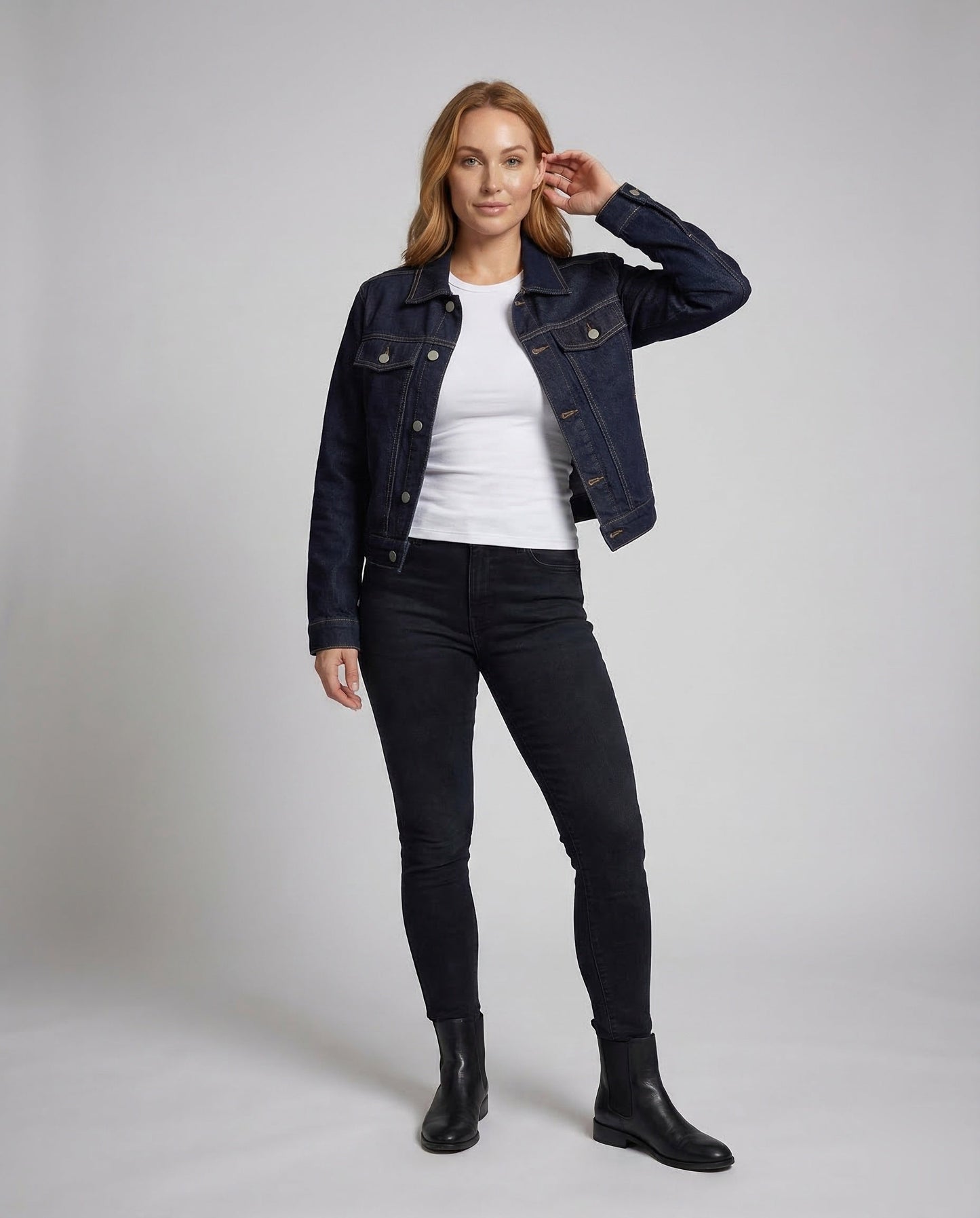 Damen Denimjacke Boxy-Style Druckknopfverschluss - Eveloria