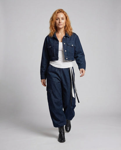 Damen Denimjacke Cropped Box-Style Blau - Eveloria