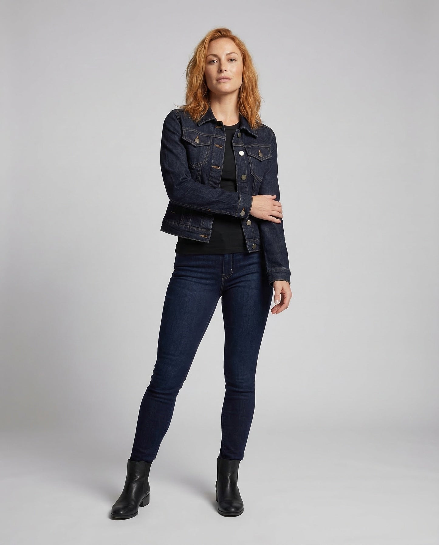 Damen Jeansjacke Kurz Kontrastnähte - Eveloria