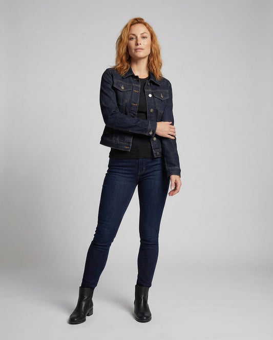 Damen Jeansjacke Kurz Kontrastnähte - Eveloria