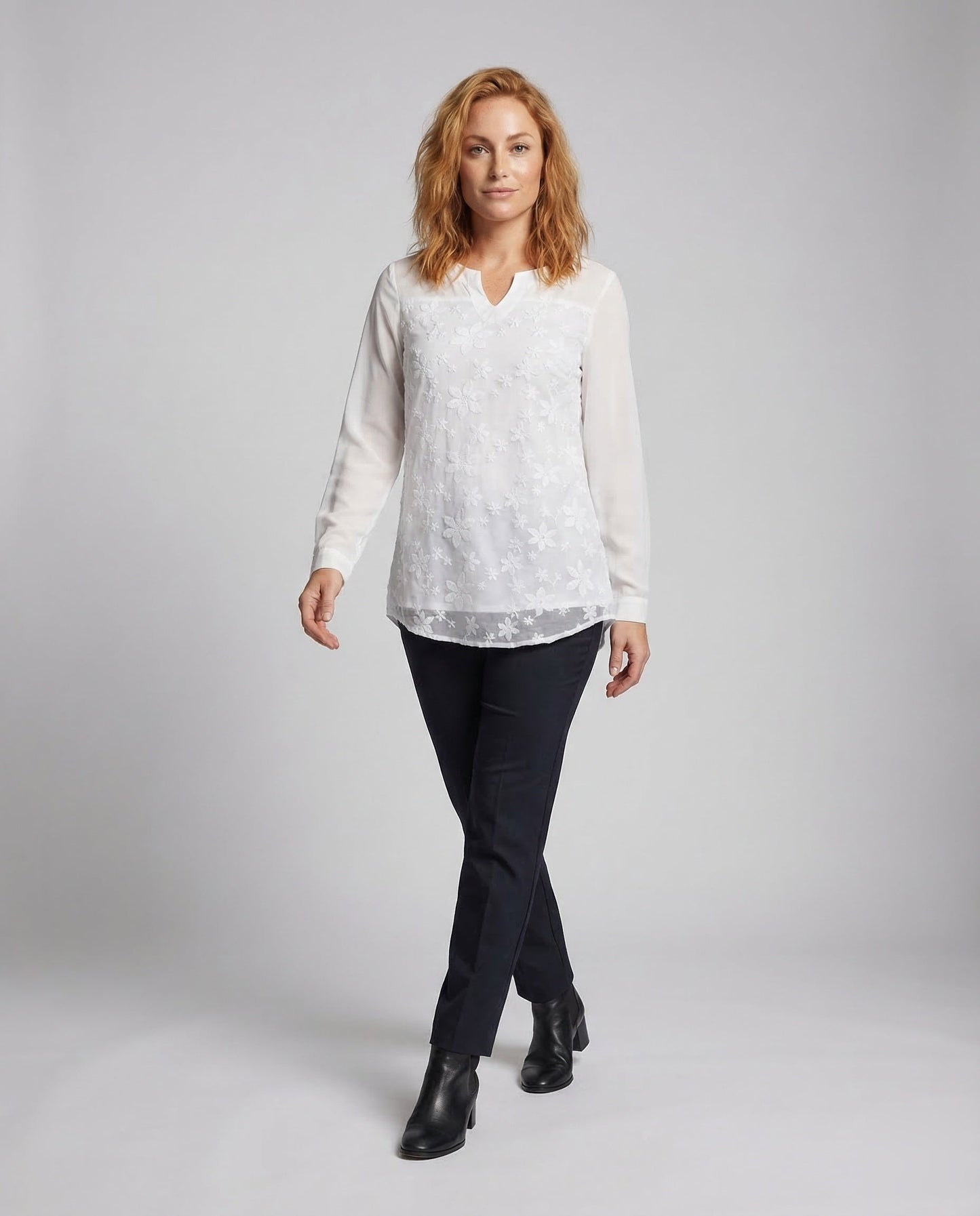 Damen Tunika Bluse Florale Stickerei - Eveloria