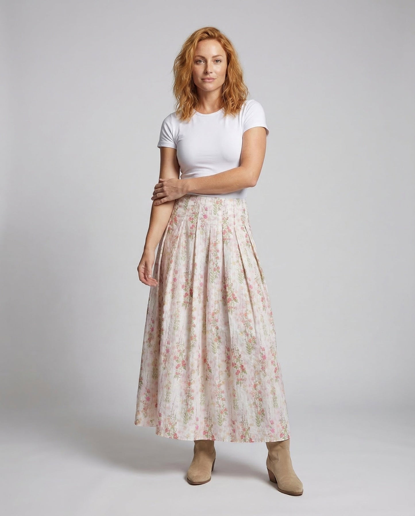Damen Maxirock Plissiert Floralmuster - Eveloria
