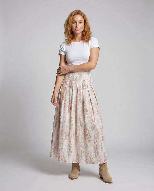 Damen Maxirock Plissiert Floralmuster - Eveloria