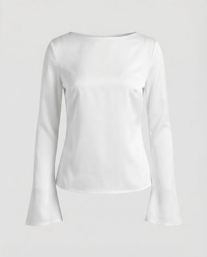 Damen Chiffonbluse U-Boot-Ausschnitt Elegante