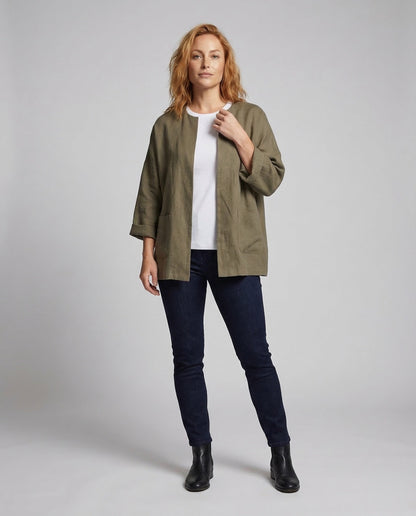 Damen Leinenjacke Kimono-Style Dreiviertel-Ärmel - Eveloria
