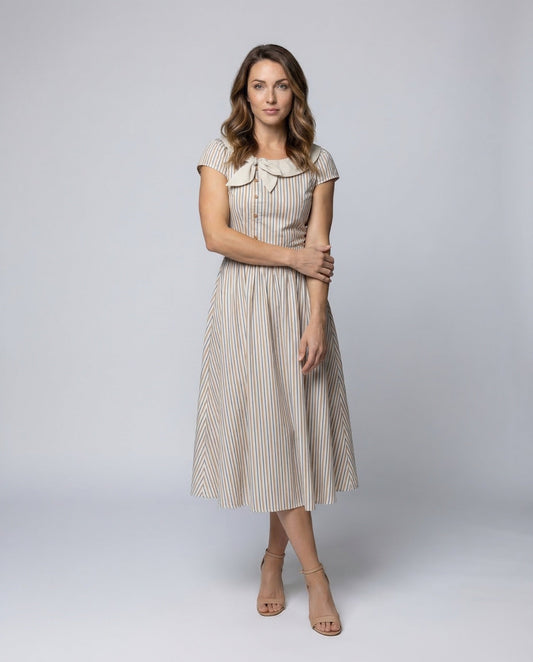 Damen Midikleid mit Matrosenkragen Streifen - Eveloria