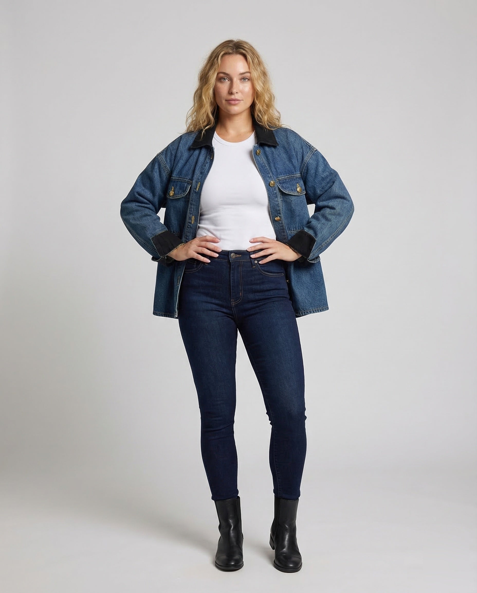 Damen Jeansjacke Cordkragen Utility Stil - Eveloria