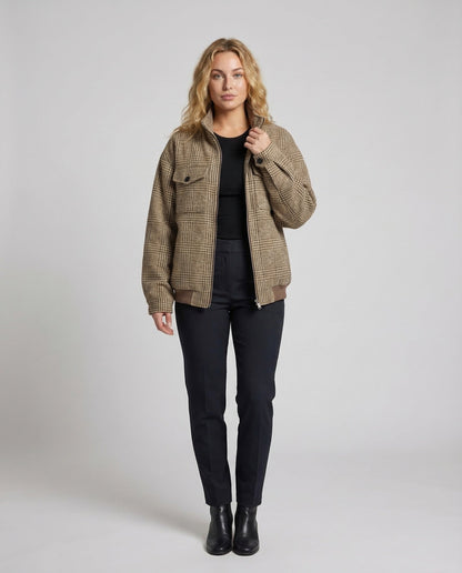Damen Wollhemdjacke Glencheck Muster - Eveloria