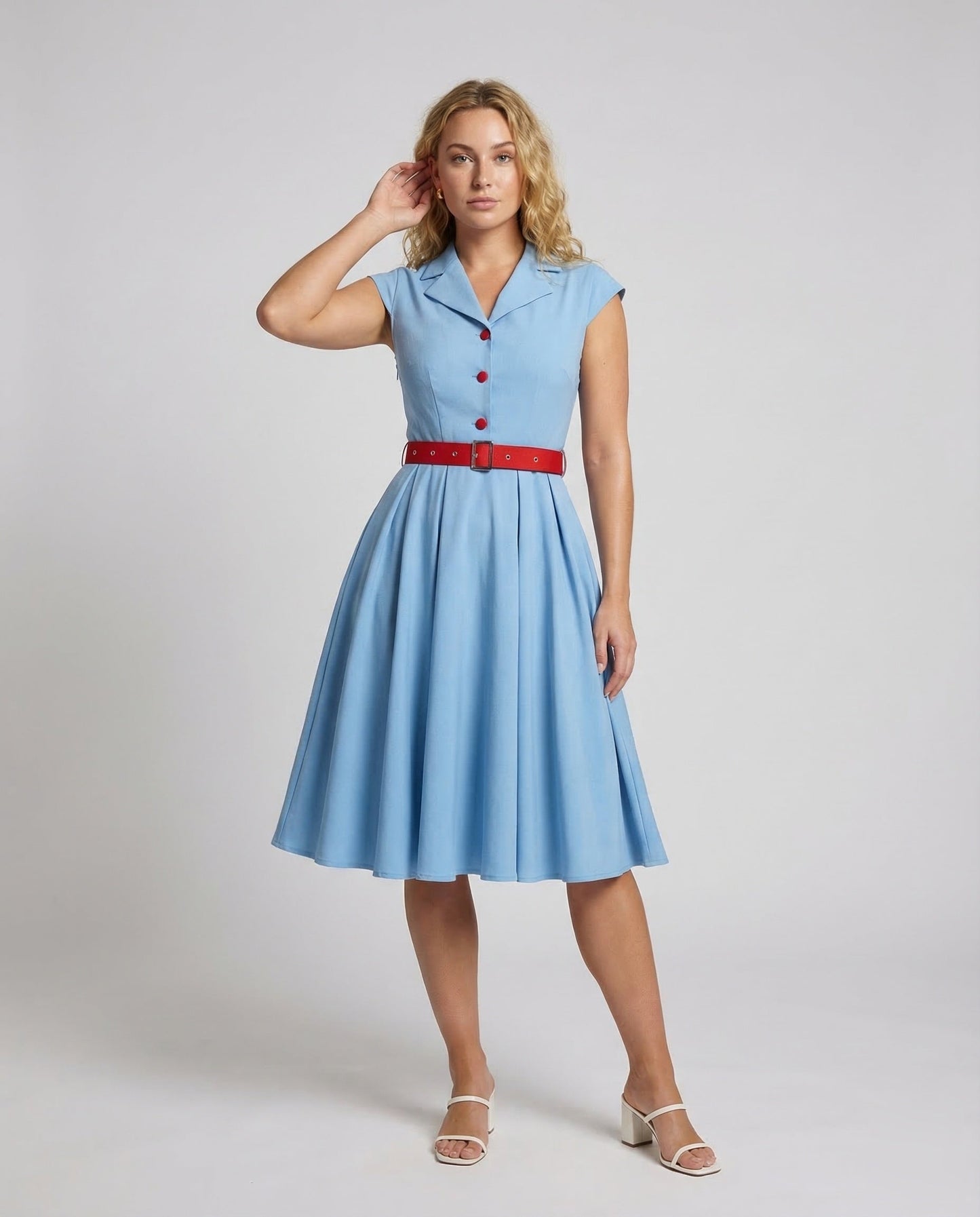 Damen Swingkleid mit Reverskragen und Gürtel - Eveloria