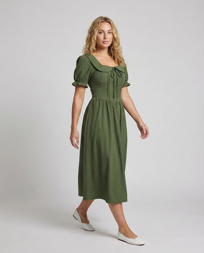 Damen Maxikleid mit Korsettoptik und Puffärmeln - Eveloria