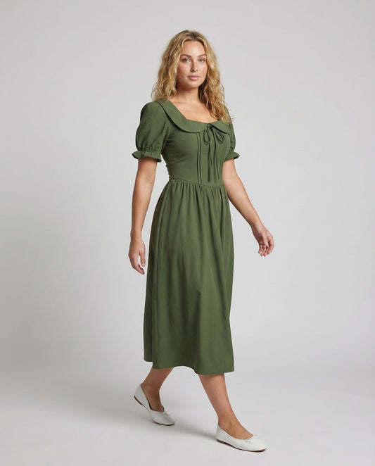Damen Maxikleid mit Korsettoptik und Puffärmeln - Eveloria