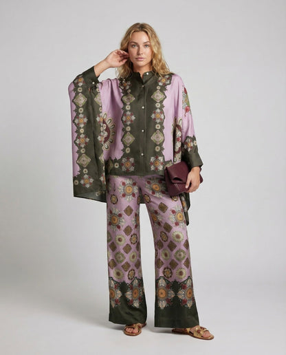 Damen Palazzo-Hose Satin Zweiteiler - Eveloria