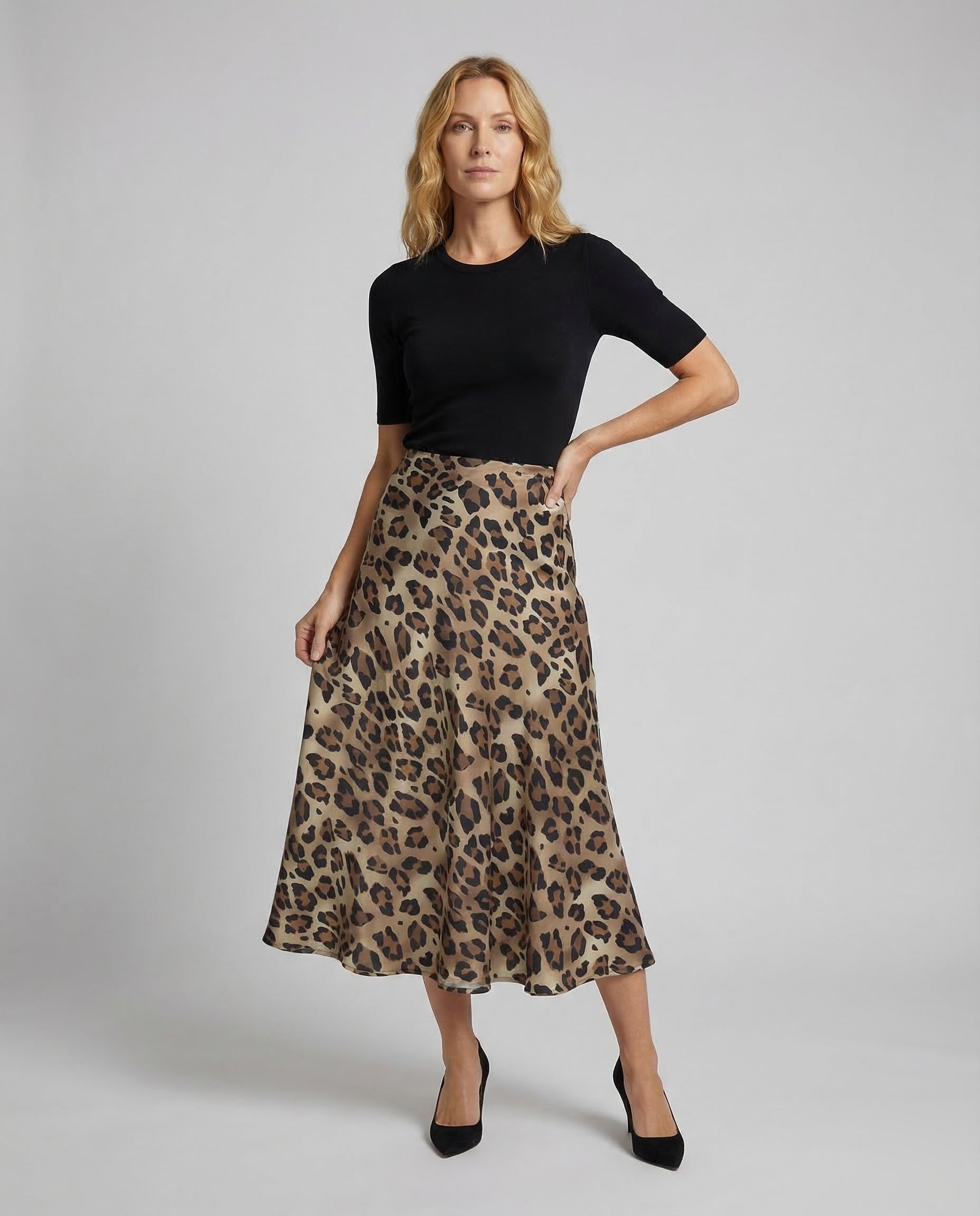 Damen Satin-Rock Animalprint - Eveloria