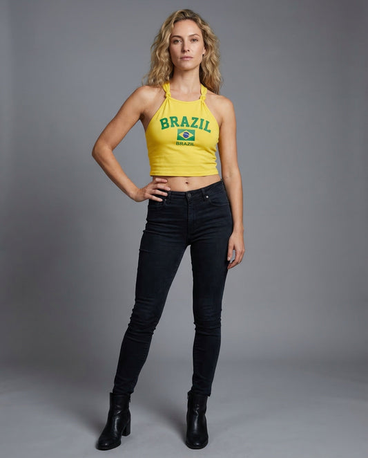 Damen Crop- Neckholder Wappen-Print - Eveloria