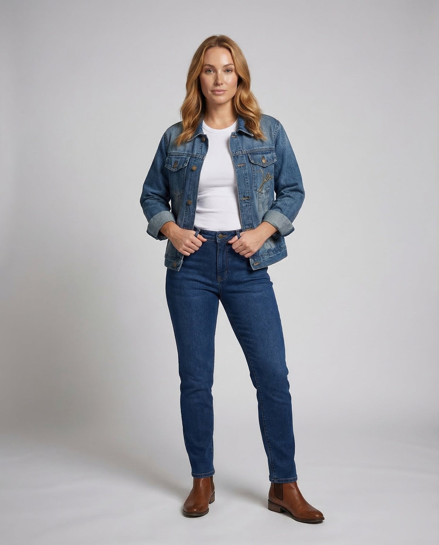 Damen Denimjacke Verwaschen Mit Stickerei - Eveloria