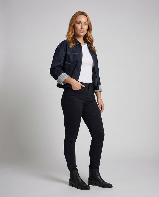 Damen Denimjacke Weite Kontrastnähte Blau - Eveloria
