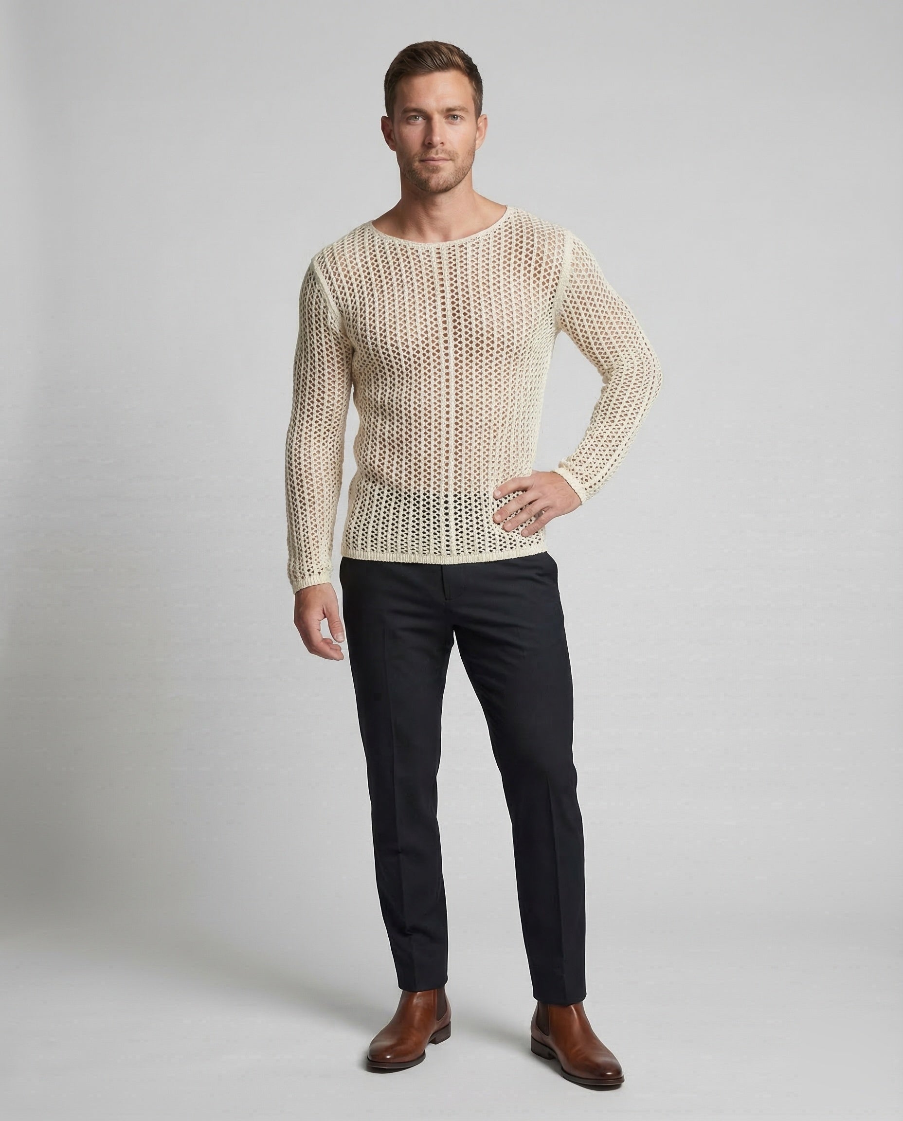 Herren Grobgestrickter Pullover Baumwollmix - Eveloria