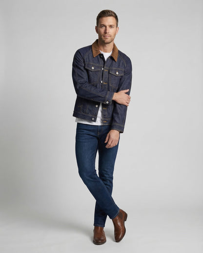 Herren Jeansjacke Cordkragen Karomuster Futter - Eveloria