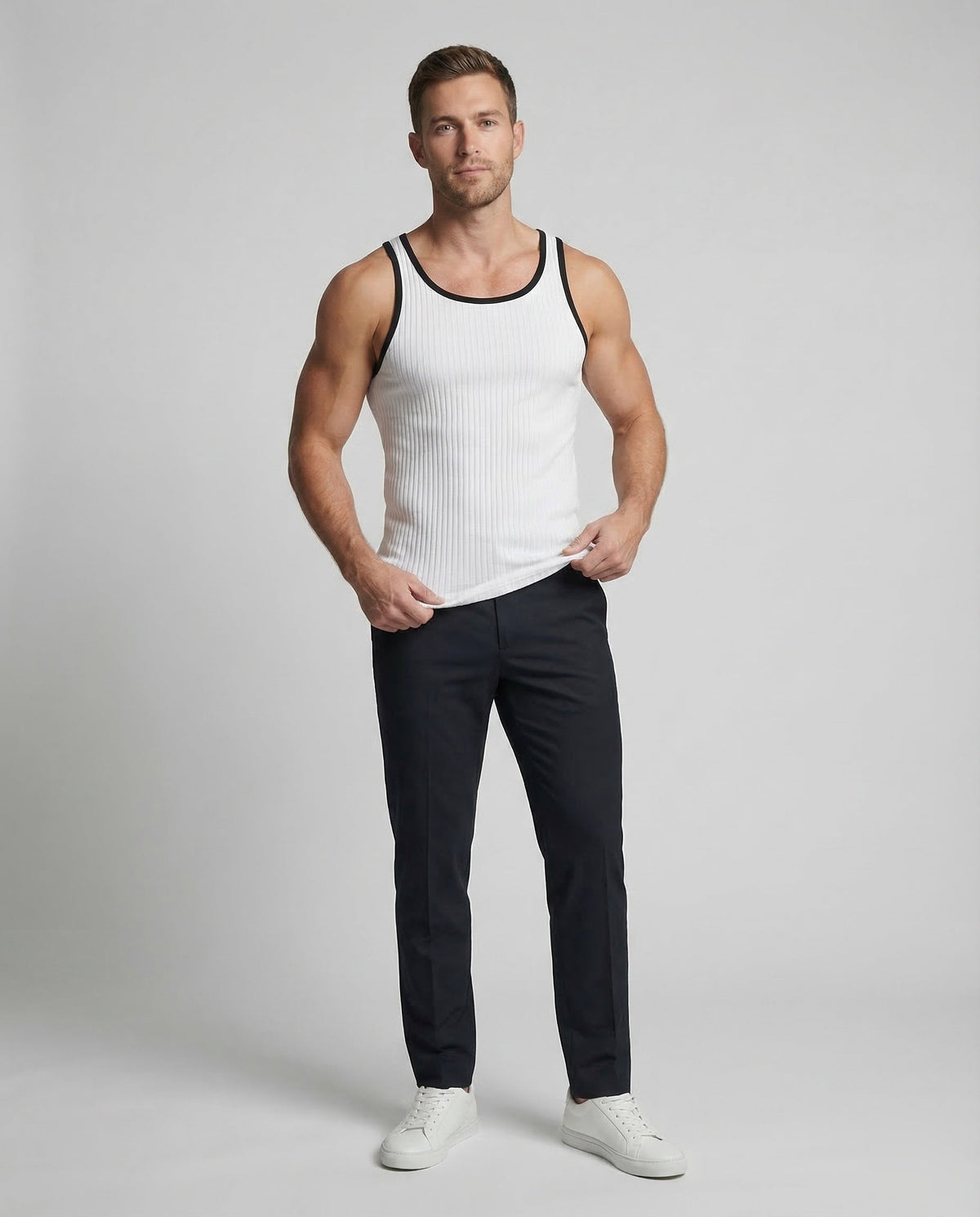 Herren Tanktop Körperbetont Kontrastpaspel - Eveloria