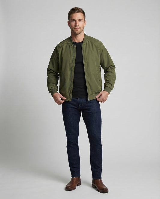 Herren Blouson Lederjacke Zweiwege-Reißverschluss Schwarz - Eveloria