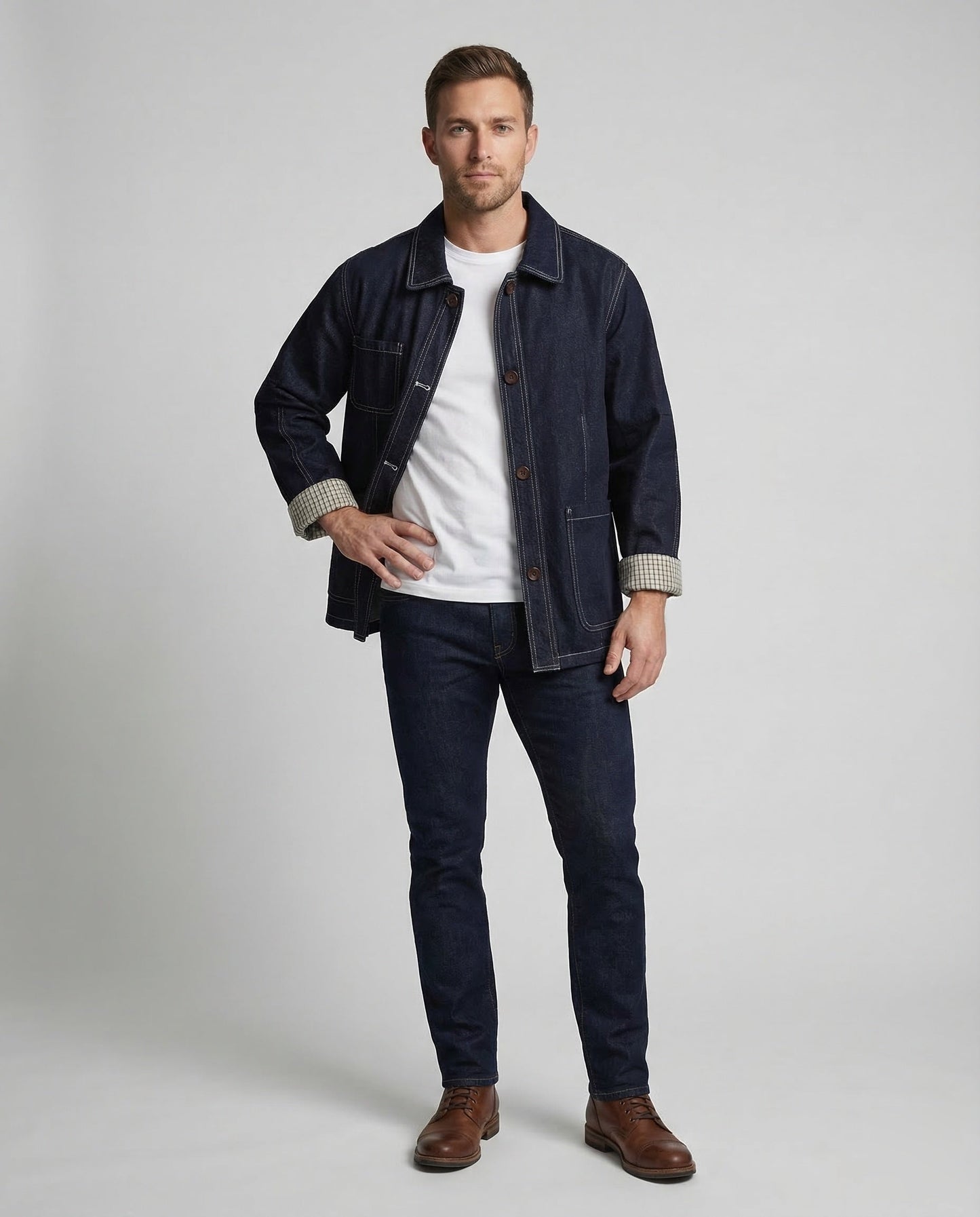 Herren Workerjacke Jeansstoff Kontrastnähte - Eveloria
