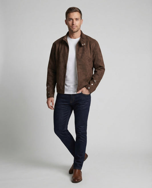 Herren Bikerjacke Velours-Imitat Übergangsmodell - Eveloria