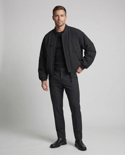 Herren Pilotenjacke D-Ring Leder Schwarz - Eveloria