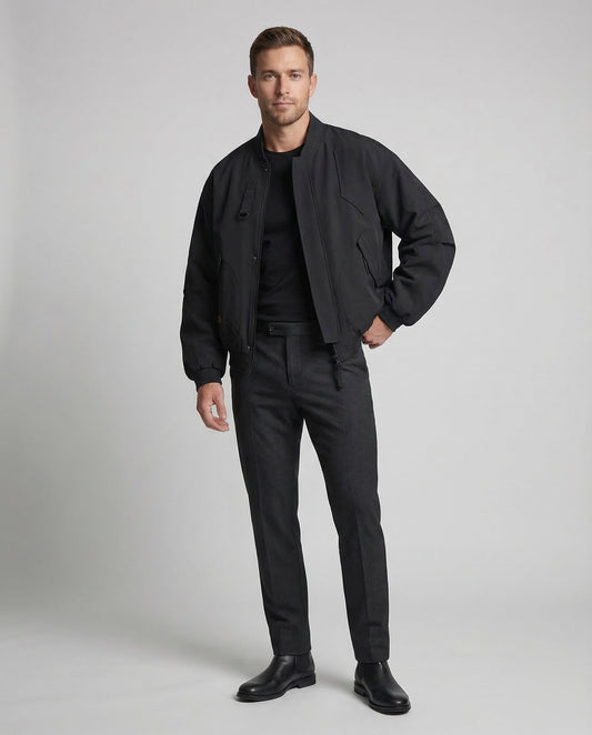 Herren Pilotenjacke D-Ring Leder Schwarz - Eveloria