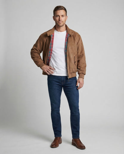 Herren Lederjacke Wildleder Rippbündchen Schwarz - Eveloria