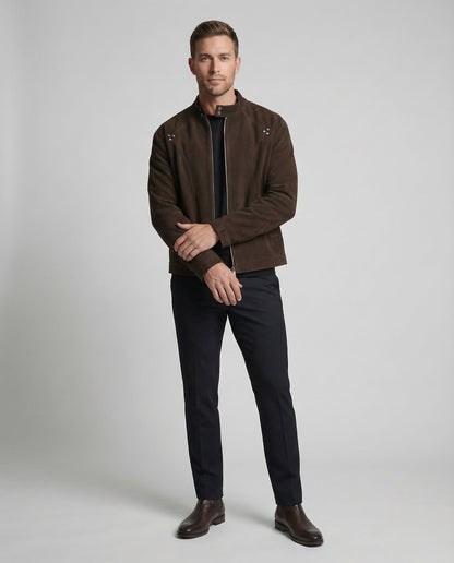 Herren Übergangsjacke Wildleder Ziernieten Braun - Eveloria