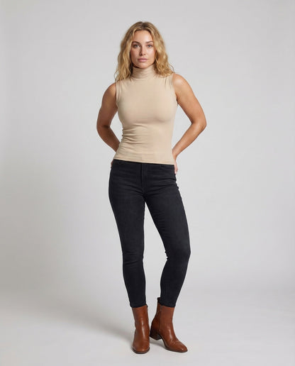 Damen Ärmelloses Rollkragen-Oberteil Stretch-Jersey - Eveloria
