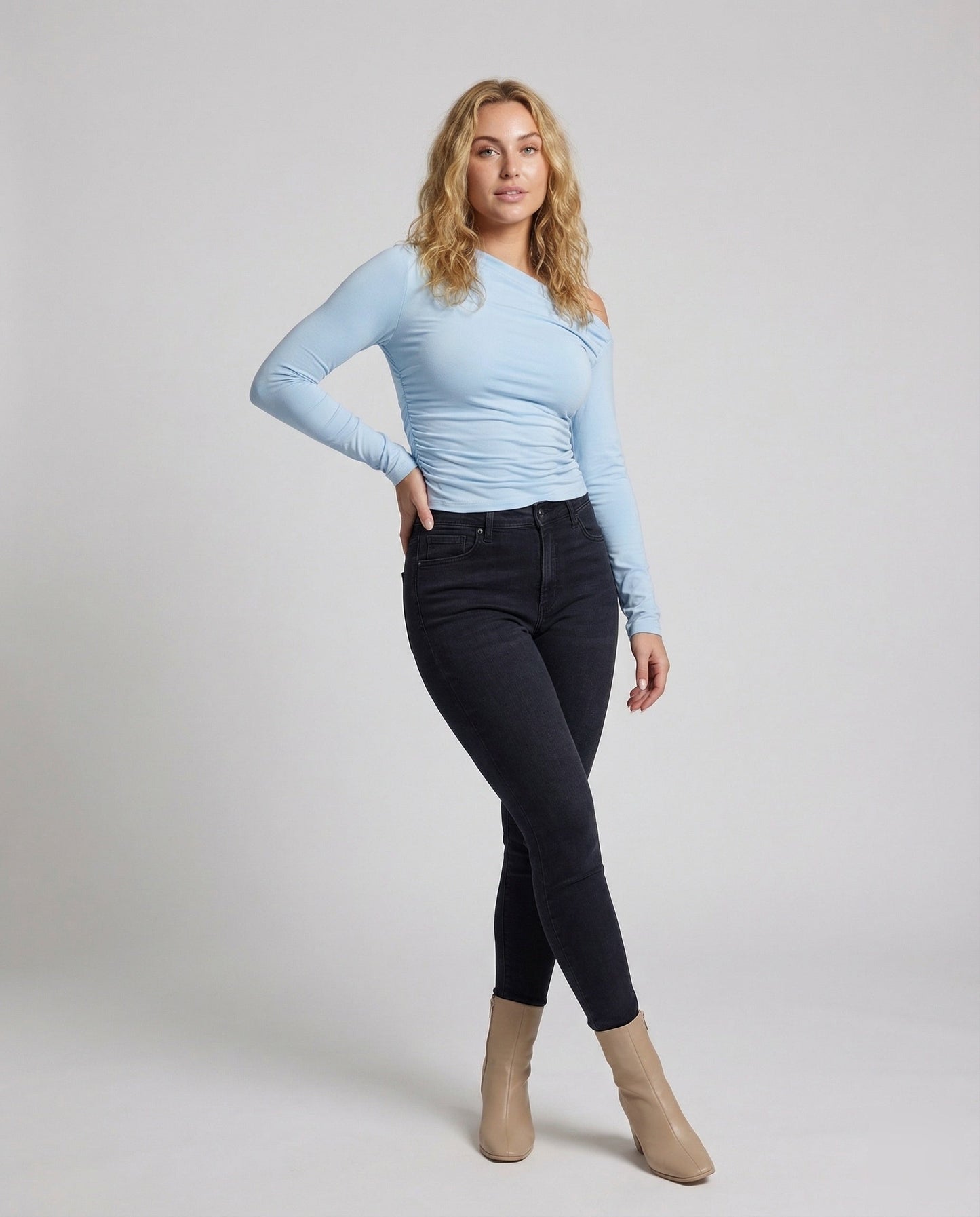 Damen Langarmshirt Ein-Schulter Taillierte Passform - Eveloria