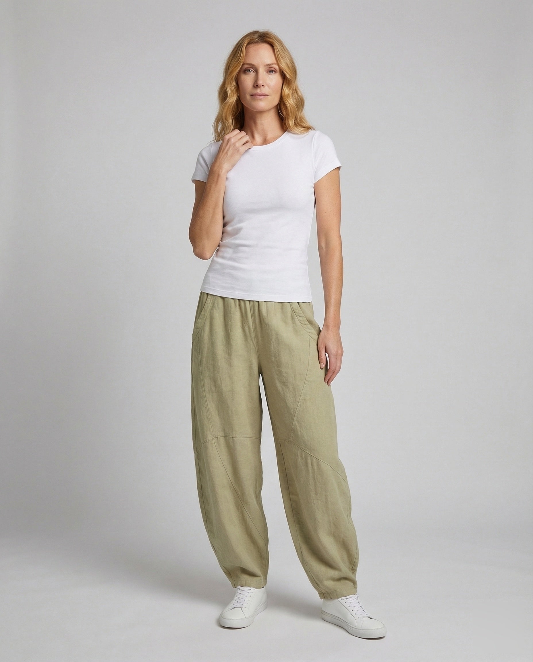 Damen Leinenhose Ballonform Elastikbund - Eveloria