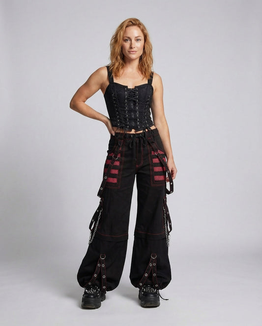 Damen Baggyhose mit Kettenriemen Schwarz - Eveloria