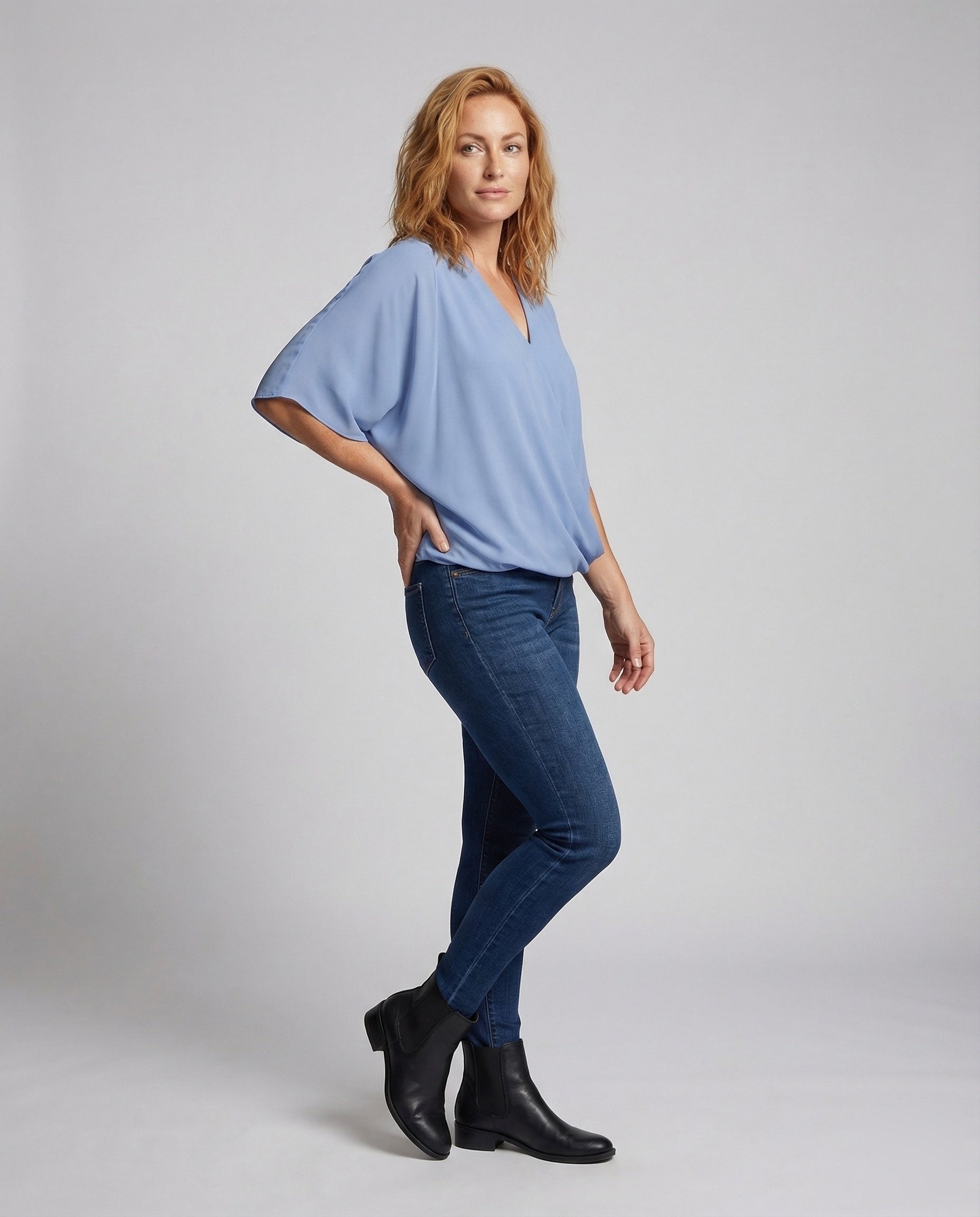 Damen Bluse V-Ausschnitt Fledermausärmel - Eveloria