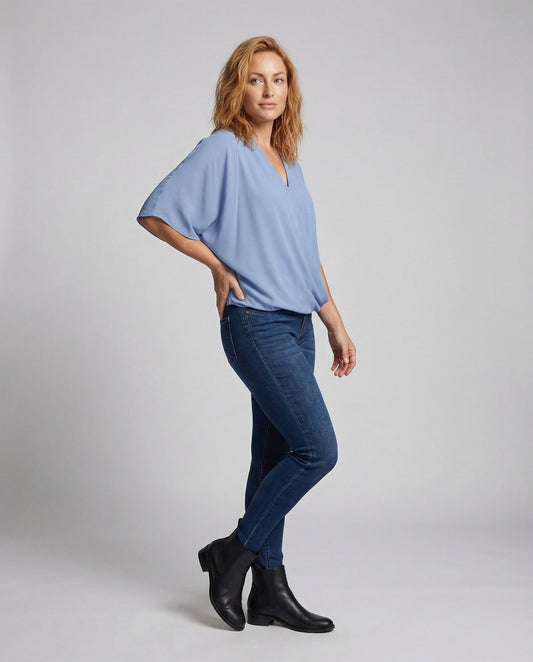 Damen Bluse V-Ausschnitt Fledermausärmel - Eveloria