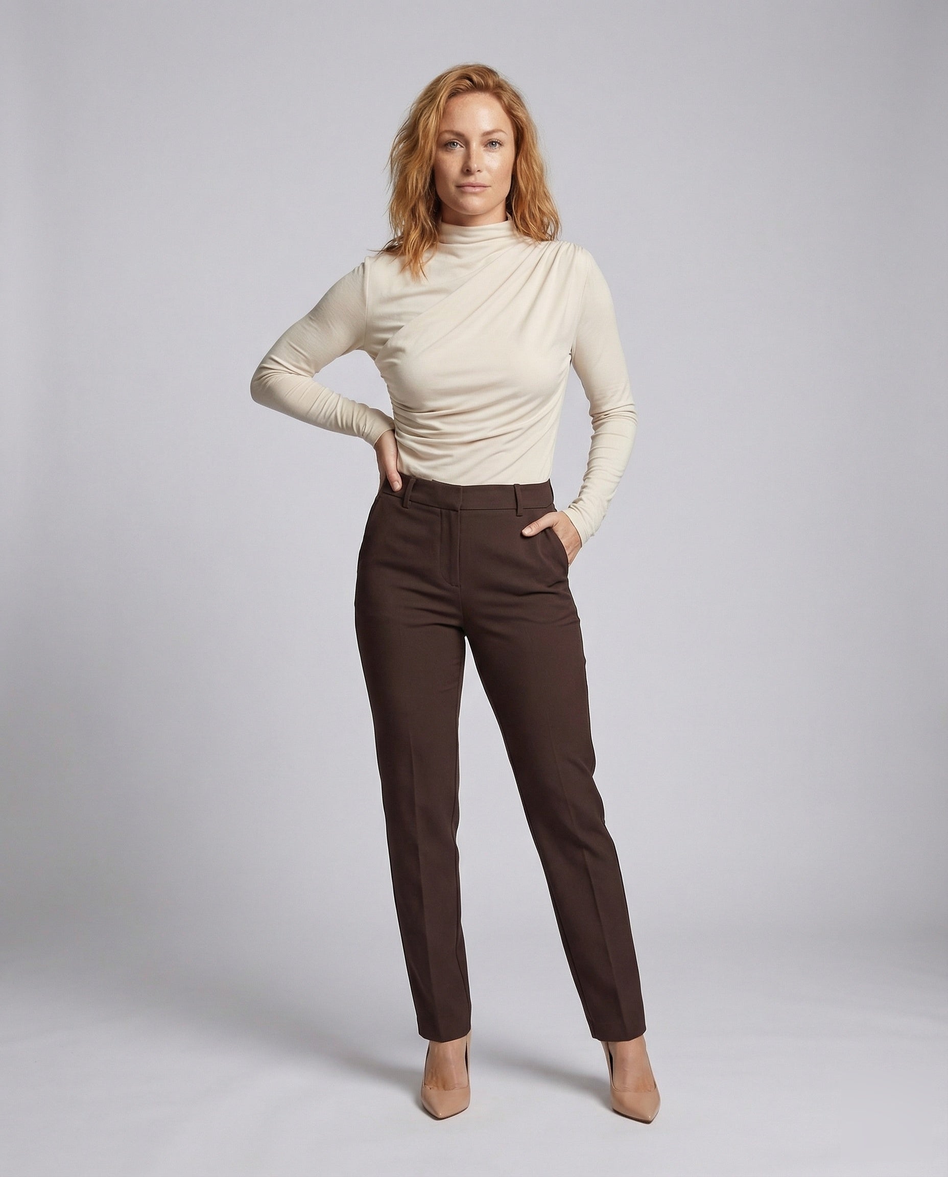 Damen Rollkragen Langarmshirt Drapiert - Eveloria