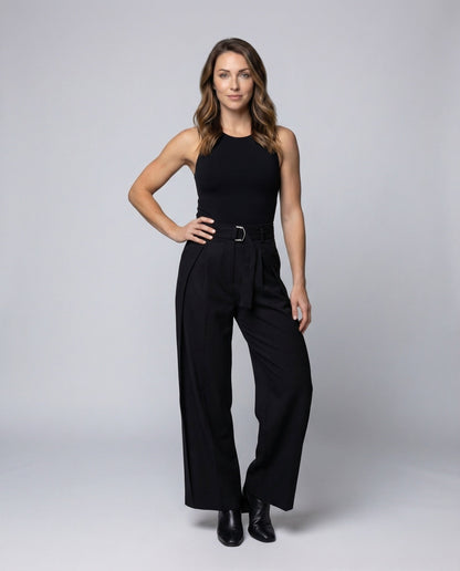 Damen Bundfaltenhose mit D-Ring-Gürtel - Eveloria
