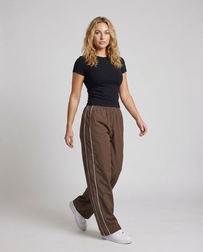 Damen Palazzohose Leinenoptik Kordelbund Beige - Eveloria