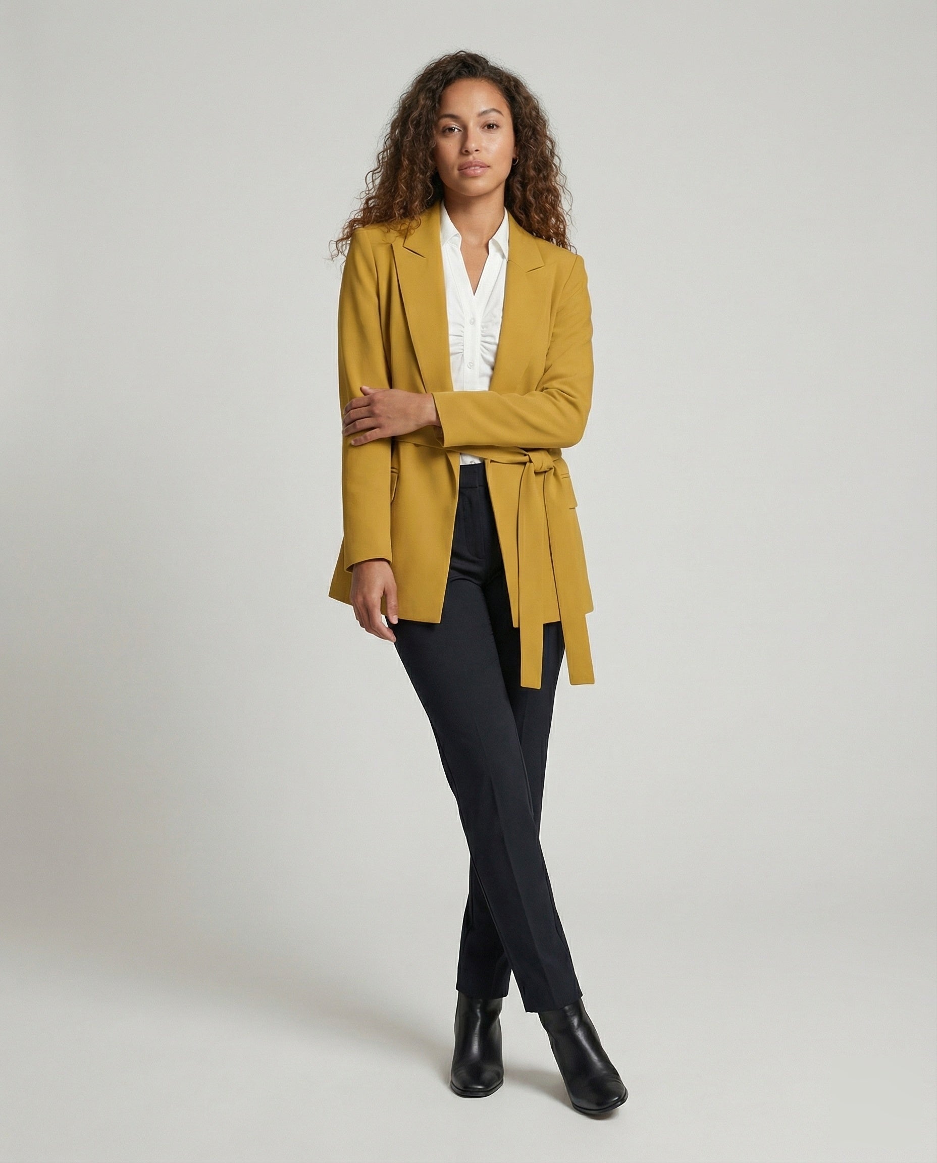Damen Longblazer Tailliert Mit Bindegürtel - Eveloria
