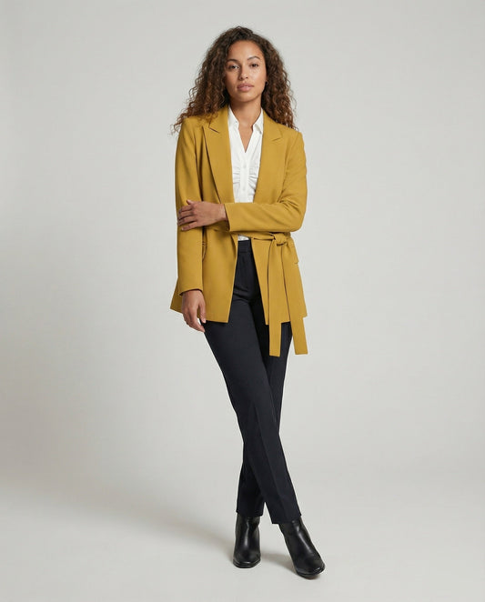 Damen Longblazer Tailliert Mit Bindegürtel - Eveloria